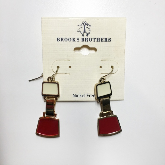 Brooks Brothers earrings in gold tone, red & beige - Picture 3 of 5